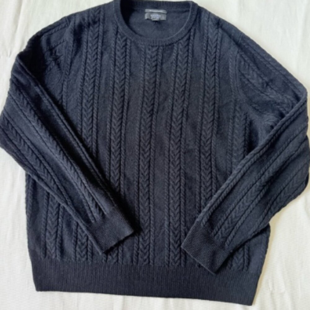 Nordstrom Mens Sweater Cashmere Black Cable Knit Top Longsleeve Crew Black XL